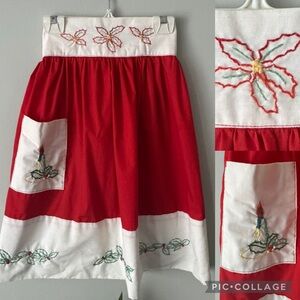 Vintage Apron Embroidered Christmas Red & white